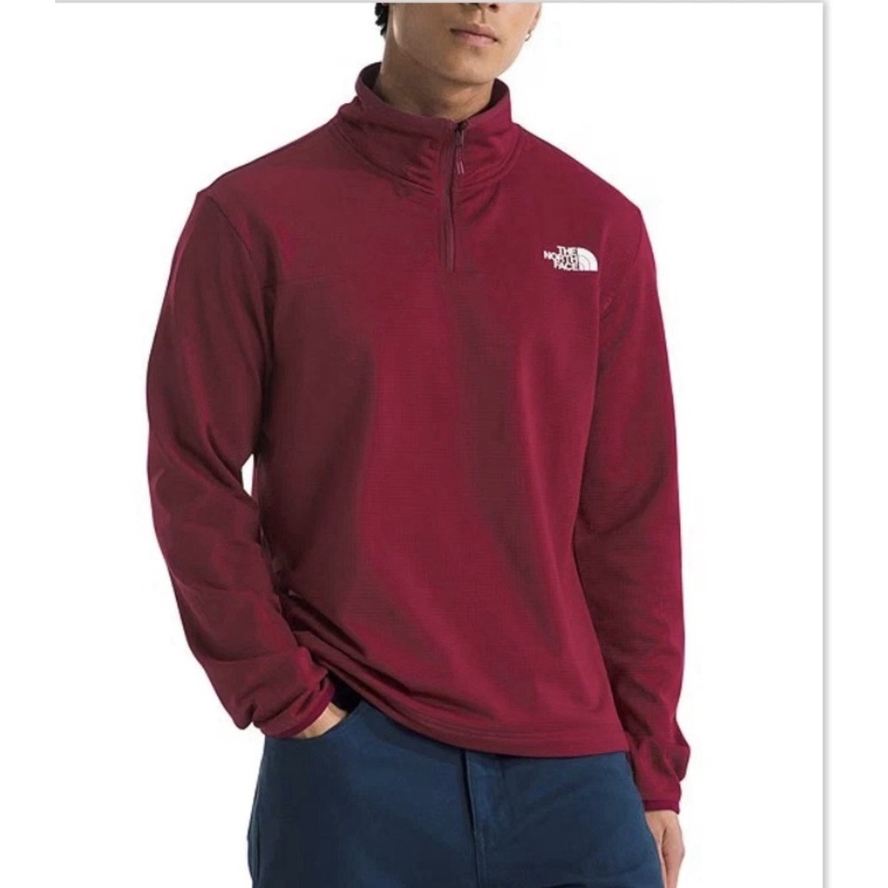 North Face Cedar Trail Grid Fleece Quarter Zip Beetroot Burgundy Red Outdoor M